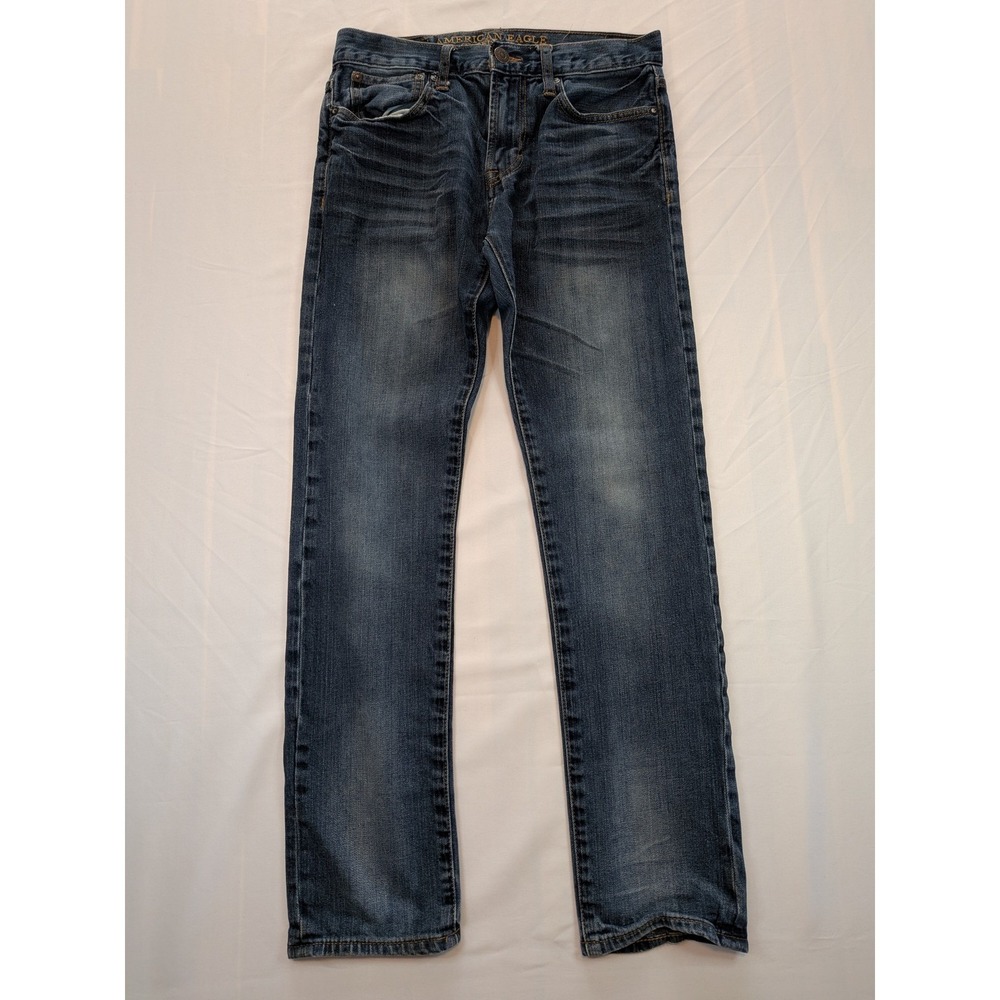 American Eagle Mens Slim Fit Jeans 28x30 Dark Wash Blue Stretch Denim Whiskered
